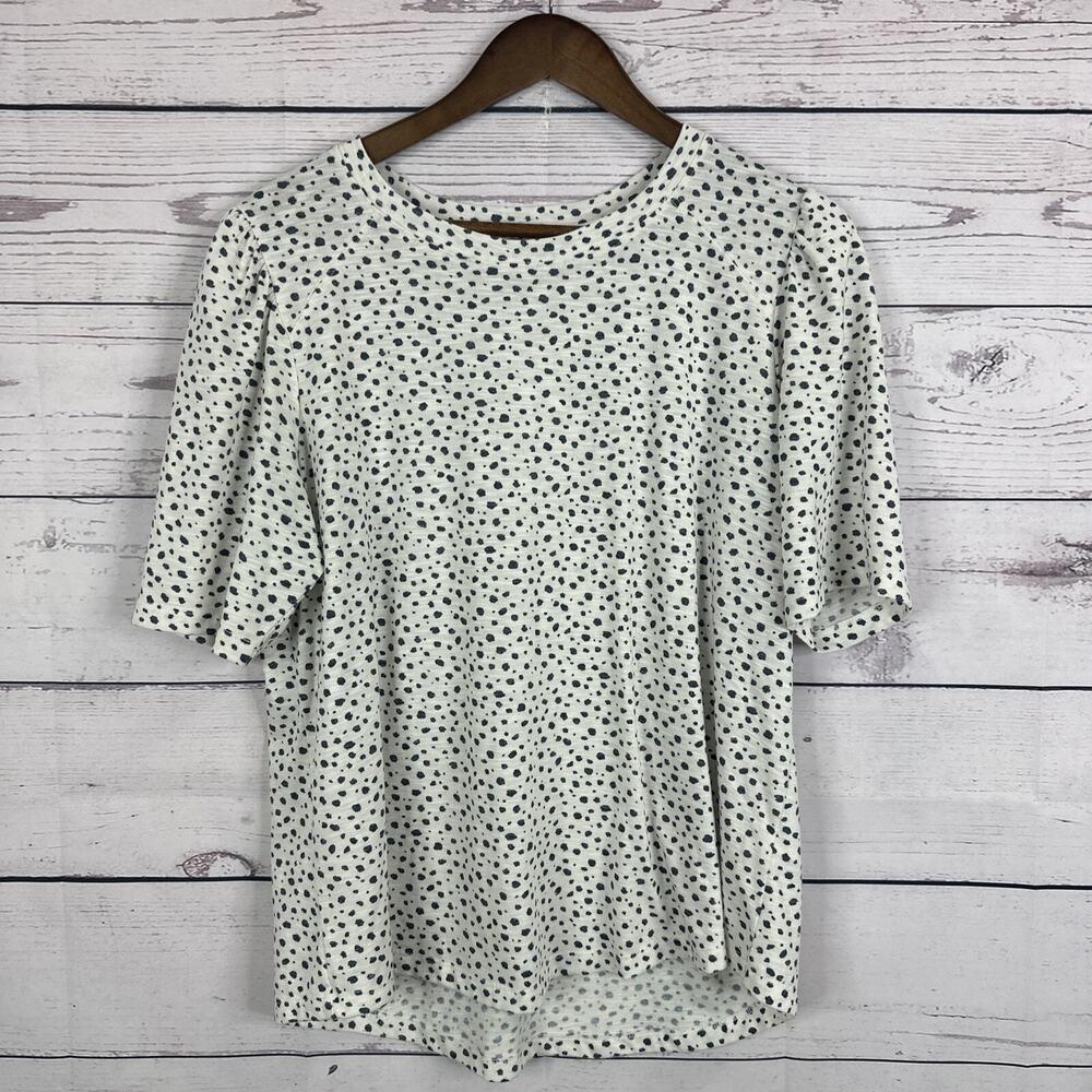 Democracy Shirt Womens XL Ivory Spotted Basic Casual Pull‎ Over Every Day